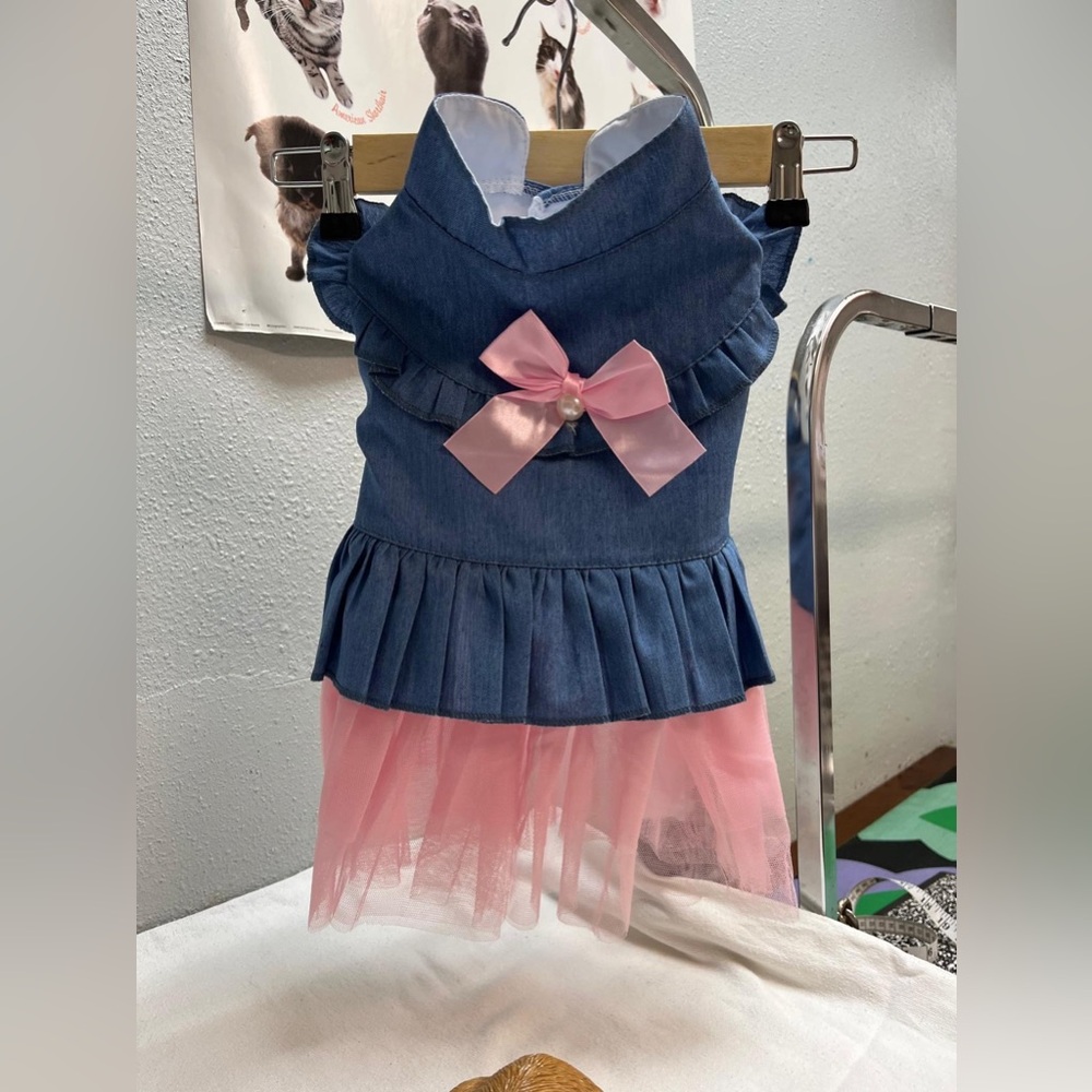 Navy and pink denim dress for dogs